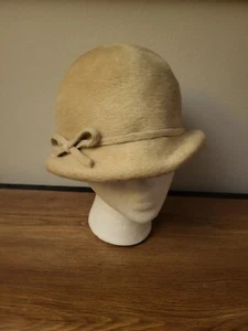 Vintage 1960s Martelle West Germany Cloche Hat Helmet Faux Fur Beige - Picture 1 of 7