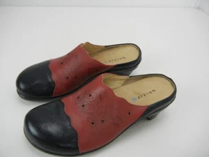 Aravon Womens Black and Red Leather Clogs Mules Size 8.5 - Picture 1 of 5