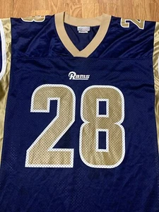 Vintage St Louis Rams Jersey Large Marshall Faulk Blue Reebok NFL Football - Picture 1 of 12