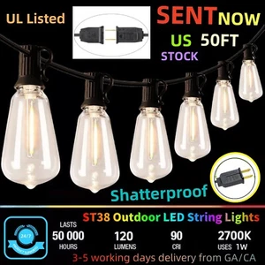 Luci a corda esterne 50 piedi 100 piedi, con lampadine impermeabili ST38 LED Edison vintage - Foto 1 di 28