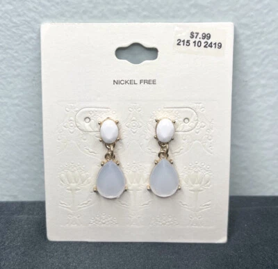 Multistone Classic White/Gold Tone Teardrop Dangle Drop Post Earrings Target NEW - Image 1 of 4