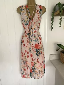 Karen Millen Pink Floral Print Pleat Dress Size US8 U.K. 12 - Picture 1 of 7