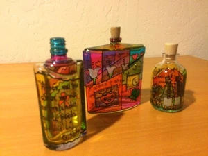 Three Hand Painted Glass Bottles from Equador - Picture 1 of 6