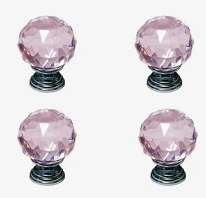 Pack Of 4 Pink Crystal Cut Glass Cupboard Drawer Knobs 30mm or 40mm Chrome Base - Picture 1 of 1