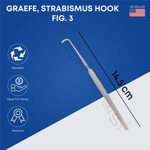 Gancho de estrabismo Graefe longitud total 14,5 cm instrumentos oftálmicos quirúrgicos - Imagen 1 de 4