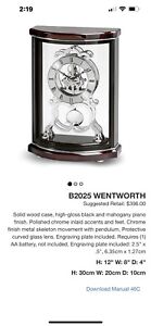 BULOVA B2025 Wentworth Skeleton MANTEL quartz CLOCK $396 Retail