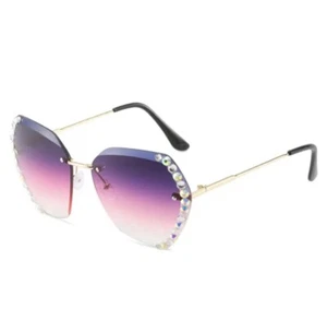 Rimless Diamond Rhinestone Fashionable Sunglasses Purple |Cute Sparklin Glasses - Picture 1 of 1