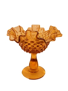 De colección Fenton Ámbar Colonial Hobnail Borde Volantes Pedestal Compota Mediados de Siglo - Imagen 1 de 11