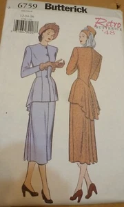 Butterick Pattern 6759 Retro dress jacket with long tail Misses 12 14 16 Uncut - Picture 1 of 2