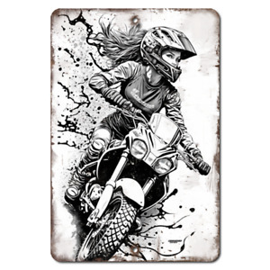 Panneau en métal aluminium - femme tout-terrain moto saleté vélo de course décoration murale