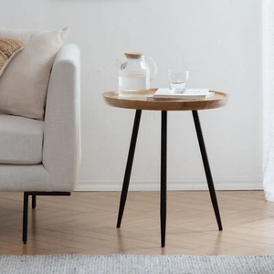 Chervey Tri Pin Solid Wood Round Side Table Bed side, Sofaside End Table - Large - Picture 1 of 29