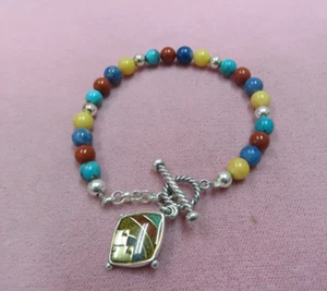 Carolyn Pollack 925 Sterling Silver Beads Mosaic Charm Bracelet For  6.5" Wrist - Picture 1 of 10