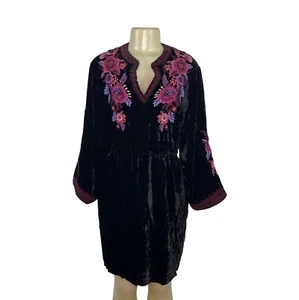 Johnny Was schwarzes Samtkleid mit rosa & lila Blumenstickerei Gr. XXL - neu - Bild 1 von 20