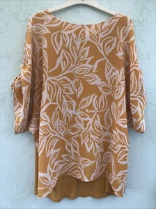 LADIES SHORT SLEEVE TOP SIZE 20 FROM F&F MUSTARD FLORAL DESIGN WITH DETAIL - Picture 1 of 14