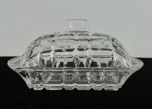 Clear Glass Covered Butter Dish One Pound Artistic Funky Squares Offset Design - Picture 1 of 12