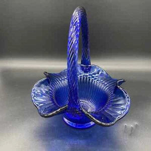 Fenton Cobalt Blue Ruffle Basket Vintage - Picture 1 of 9