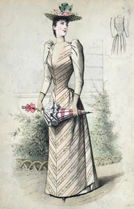 Paris Elegant Fashion Hat Umbrella Gourbaud Lithograph 19th - Picture 1 of 1