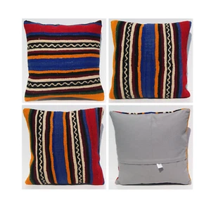 18"x18" Handwoven Turkish Wool Kilim Pillow 45x45 cm Traditional Design 3 pillow - Picture 1 of 7