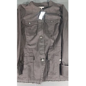 Chaqueta utilitaria Maurices talla 0 gris mezcla de algodón botón frontal estilo militar - Imagen 1 de 7