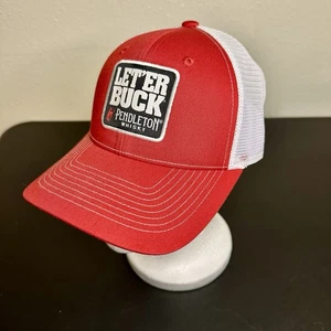 Pendleton Whisky "LET'ER Buck" Red & White Mesh back Snapback Trucker Hat - NEW - Picture 1 of 6