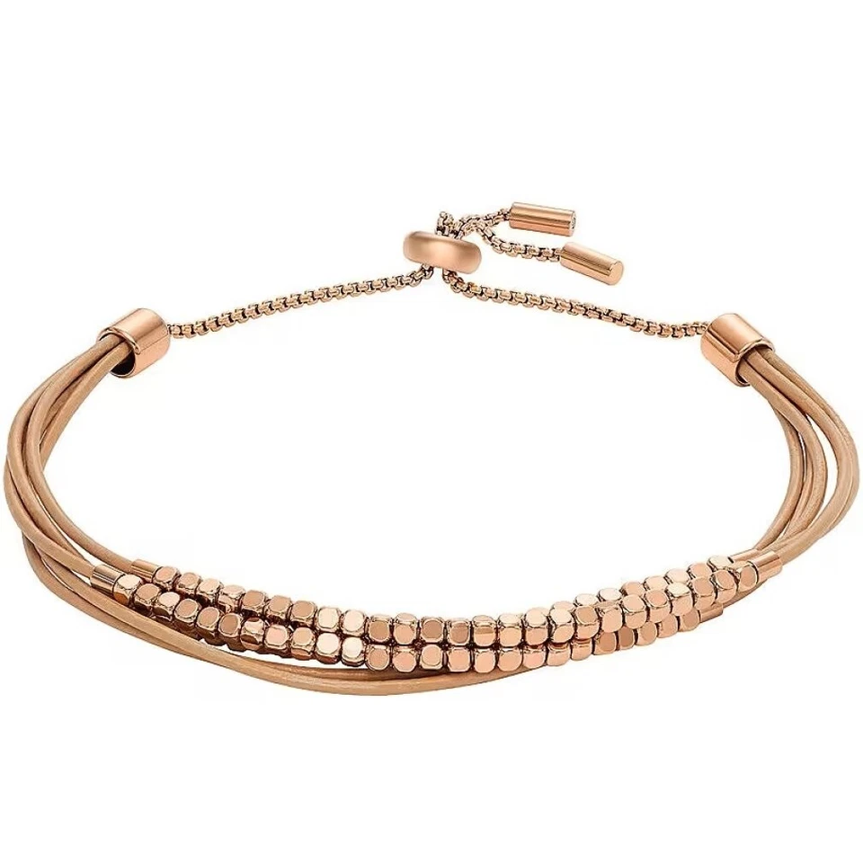 Fossil Armband Damen All Stacked Up Roségold Braun Leder JF04472791