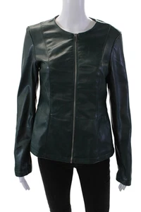Bagatelle Womens Leather Textured Long Sleeve Lined Zip Jacket Green Size S - Picture 1 of 7