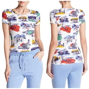 LOVE Moschino Women's Camping Printed Crew Neck Short Sleeve T-Shirt NEW $339 - Picture 1 of 5