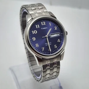 Timex Indiglo BLAUES Zifferblatt Easy Reader Day-Date WR 30M QUARZ Analog Herrenuhr - Bild 1 von 10