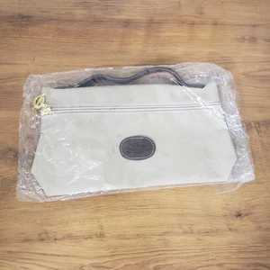 Longchamp Cosmetic Bag beige Top Handle Toiletry Makeup Bag 10.5x5.5” - Picture 1 of 5