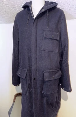 Abrigo vintage años 60 lana MED azul marino con capucha forrado sherpa campus militar Foto 1 de 4