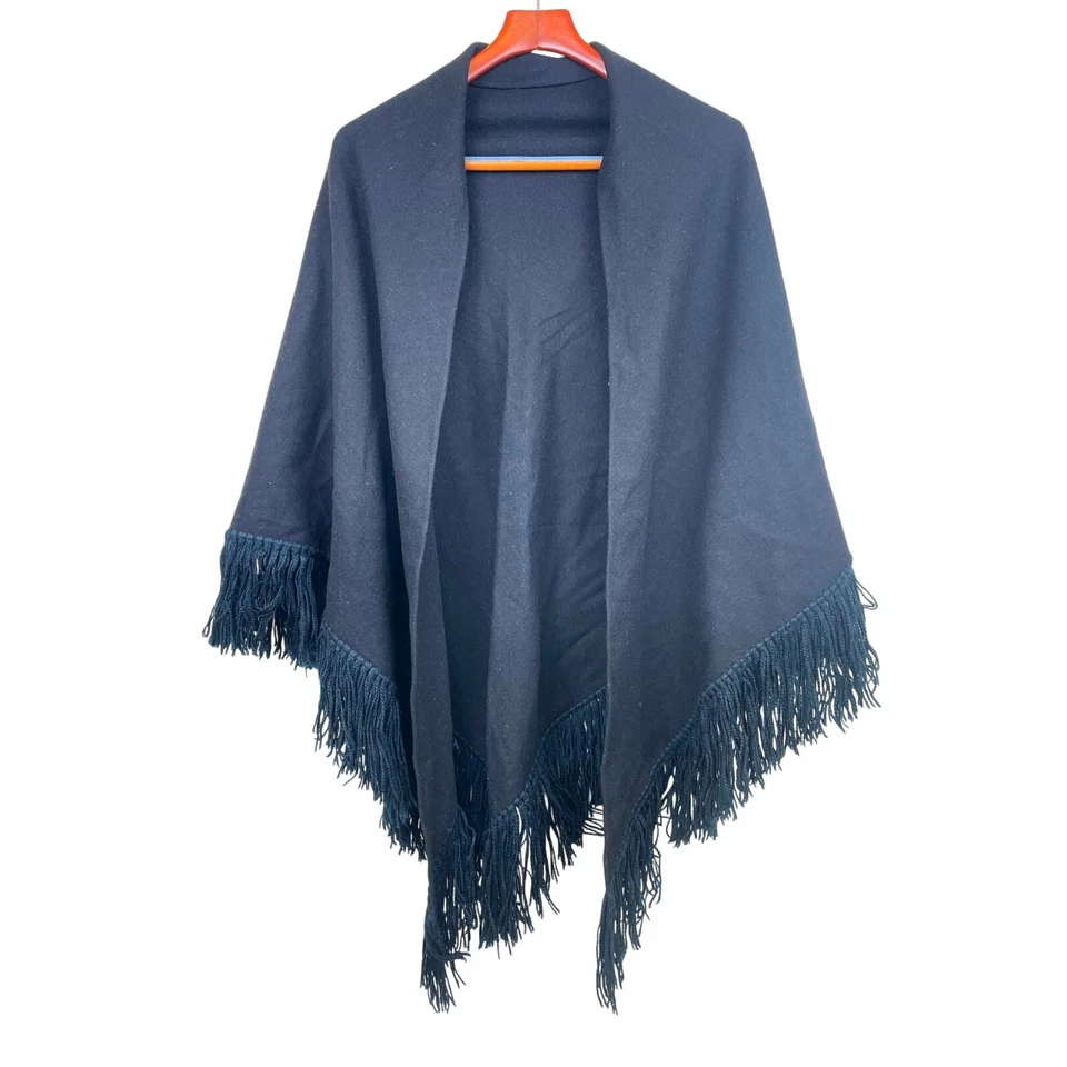 Mantón vintage hecho a mano para mujer XL lana flecos gran tamaño triángulo bruja boho  Foto 1 de 4