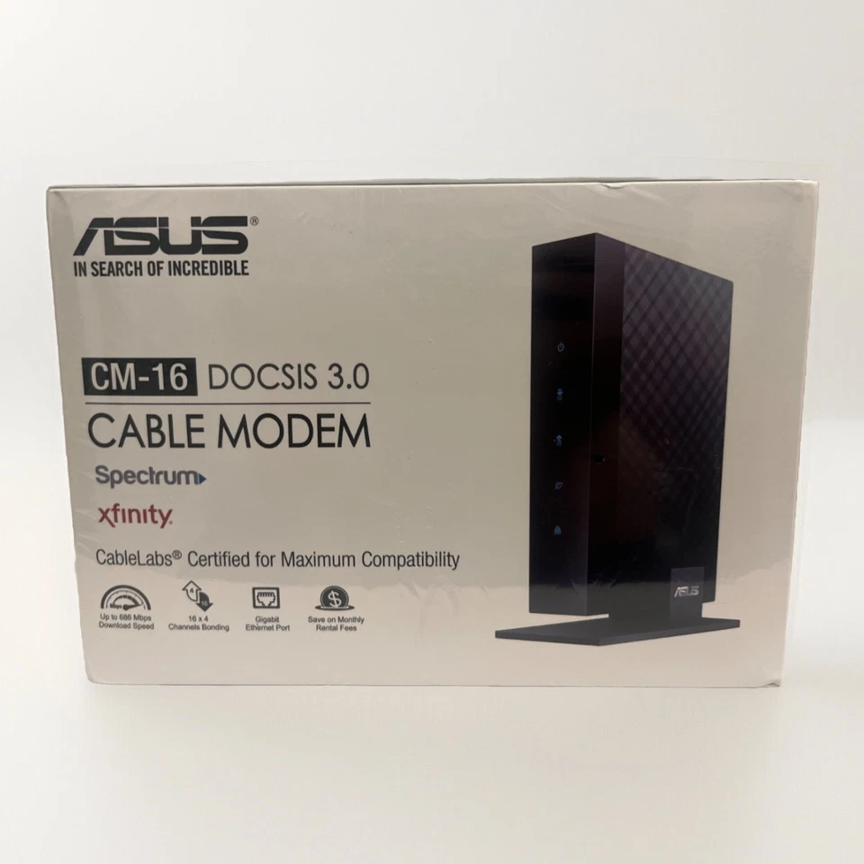 Asus CM-16 DOCSIS 3.0 Cable Modem Gigabit LAN 686Mbps w Power Cord & Ethernet - Image 1 of 4