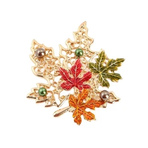 Crystals Embellished Maple Brooch Retro Designs Women Accessory Alloy Materials - Picture 1 of 8