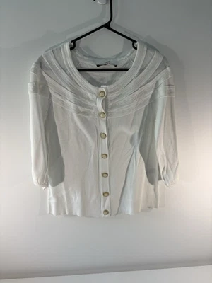 Cárdigan Suéter Chadwicks Botón Frontal Plisado Puños Blanco Talla Mediana Acogedor Foto 1 de 3