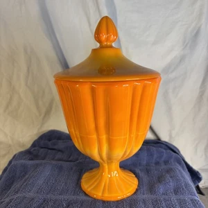 Mid Century Modern Orange Kunst Glas Bittersüß LE Smith Designer Deckel und Schale - Bild 1 von 13