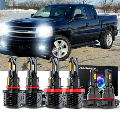 Para Chevy Silverado 1500 2007-2015 - Kit de 6x 6000K faros LED de alta/baja y antiniebla Foto 1 de 4