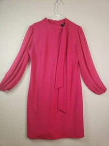 Glamour Hot Pink Damen Kleid Gr. 14 transparente Ärmel lange Fliege Retro 50er 60er - Bild 1 von 12