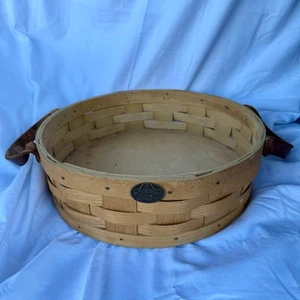 De Colección Peterboro Basket Co 12" Corto Redondo Cesta Asas Cuero Acabado Natural - Imagen 1 de 6