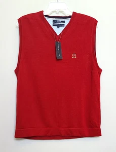 Neu mit Etikett Tommy Hilfiger rot Pullover Weste Herren XL Wappen V-Ausschnitt Urlaub Weihnachten - Bild 1 von 5
