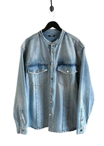Balmain Mao Collar Buttoned Denim Shirt - XLARGE - Picture 1 of 8