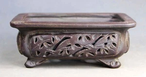 Tokoname Rect. Openwork Bonsai Pot by Bigei, #bigei 182 : 144*108*H55mm - Picture 1 of 8