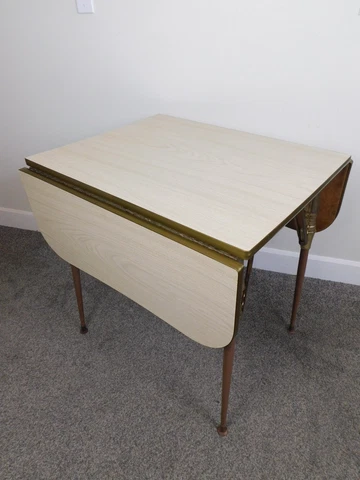 MCM 1957 Retro Drop Side Table Wood Grain w Gold Trim Metal & Vinyl Douglas HOT! Cover