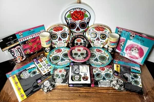 22 Stk. Tag der Toten Sugar Skull Party Tablett, Teller, Servietten & Deko Set - Bild 1 von 12