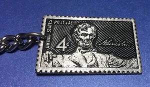 Vintage DORY Solid Pewter Keychain Abraham Lincoln 4 cent Postal Stamp - Picture 1 of 4
