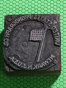 Vintage antiker Druckblock UNITED STATES PHONOGRAPH CO. NEWARK N.J. mit Flagge - Bild 1 von 6