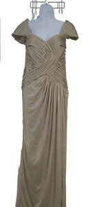 Tadashi Gold Metallic Shimmer Ruched Crisscrossed Bodice Formal Gown Size L - Picture 1 of 13