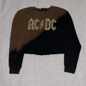AC/DC long sleeve crop top XL brown black colorblock leopard womens - Picture 1 of 12