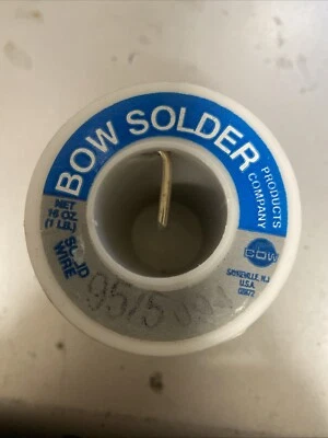 Bow Solder Products Company, solda 95/5, 1 lb. Carretel de fio sólido, feito nos EUA - Imagem 1 de 4