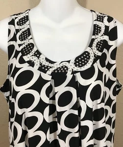SUSAN LAWRENCE BLACK WHITE CIRCLES HALTER TOP / SLEEVELESS BEADED BLOUSE SZ P L - Picture 1 of 3
