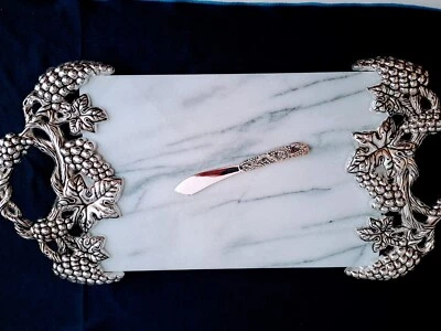 Godinger Silver Plated Grape Design Marble Tray / Characuterie Board & Server - Image 1 of 4
